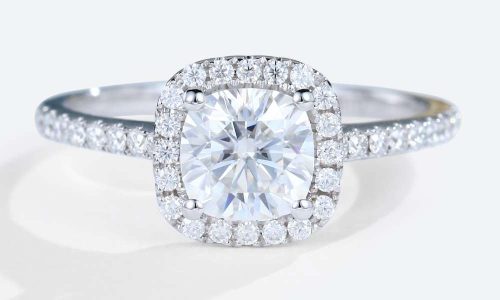 Cushion Cut Moissanite Ring White Gold Halo Engagement Rings