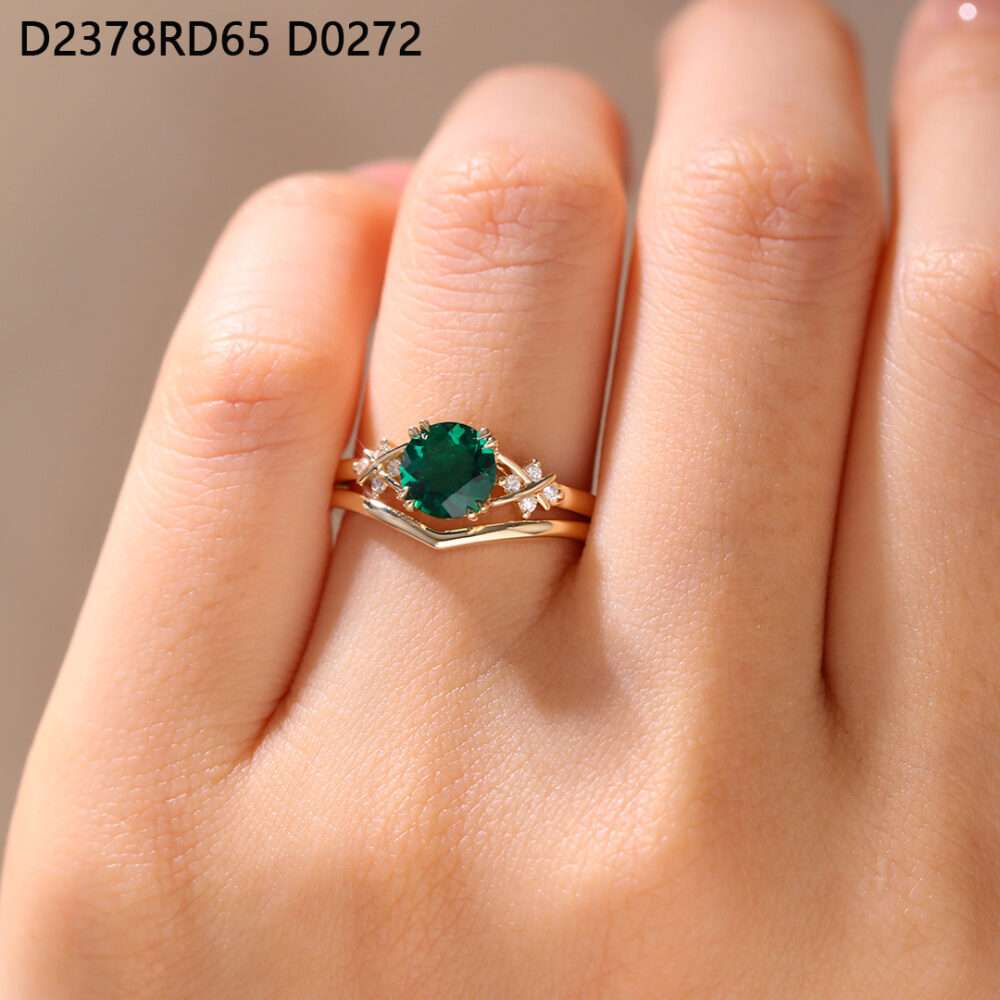 Lab Emeralds Round Engagement Ring Settings with Lab Diamonds