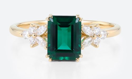 Vintage Emerald Cluster Ring Lab Made Emeralds Engagement Ring Classic