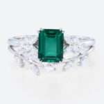 White Gold Bridal Ring Set Emerald Cut Engagement Rings 2 Carat