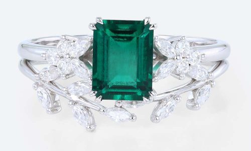 White Gold Bridal Ring Set Emerald Cut Engagement Rings 2 Carat