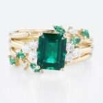 Emerald Cut Emerald Ring Gold Engagement Wedding Ring Sets