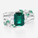 Emerald Cut Emerald Ring Gold Engagement Wedding Ring Sets