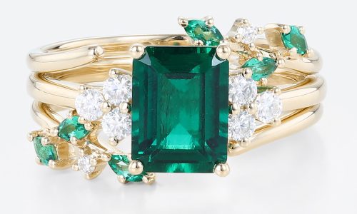 Emerald Cut Emerald Ring Gold Engagement Wedding Ring Sets