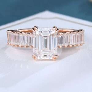 Emerald Cut Lab Grown Diamond Chic Allure Engagement Ring Double Claw Bridal Ring