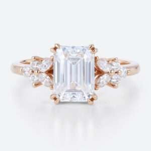 2 Carat Emerald Cut Ring Rose Gold Moissanite Modern Bridal Ring