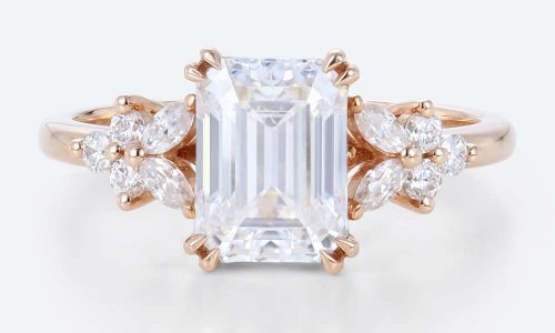 2 Carat Emerald Cut Ring Rose Gold Moissanite Modern Bridal Ring