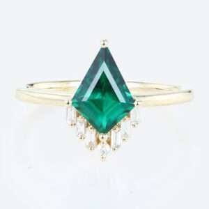 Emerald Lab Grown Engagement Ring Yellow Gold Vintage Rings