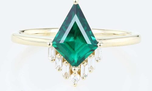 Emerald Lab Grown Engagement Ring Yellow Gold Vintage Rings
