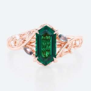 Rose Gold Stacking Rings Lab Emerald Engagement Ring Nature Inspired