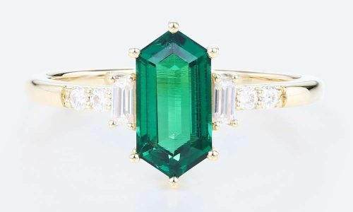 Lab Grown Emerald Engagement Rings Yellow Gold Rings for Women