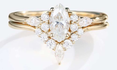 Vintage Moissanite Ring Yellow Gold Antique Cluster Engagement Ring