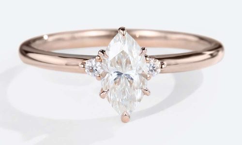 Three Stone Moissanite Ring Marquise Cut Simple Gold Promise Rings