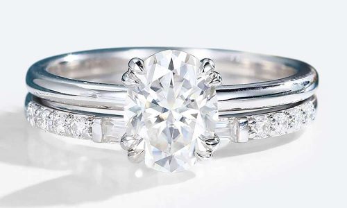 Oval Solitaire Ring Moissanite Engagement Rings White Gold Stacking Ring
