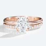 Oval Cut Moissanite Solitaire Bridal Ring Set with Straight Stacking Band in rose gold