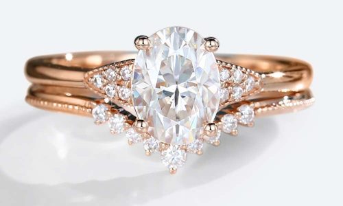 Moissanite Rings Rose Gold Oval Cut Cluster Moissanite Stacking Ring