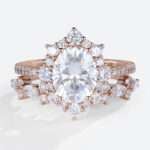 Moissanite Ring Set 1.5ct Oval Pave Vintage Halo Engagement Rings in rose gold