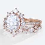 Moissanite Ring Set 1.5ct Oval Pave Vintage Halo Engagement Rings in rose gold