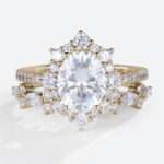 Moissanite Ring Set 1.5ct Oval Pave Vintage Halo Engagement Rings in yellow gold