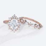 Moissanite Ring Set 1.5ct Oval Pave Vintage Halo Engagement Rings in rose gold