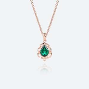 Lab Grown Emerald Necklace Pear Cut Emerald Bezel Pendant Necklace​