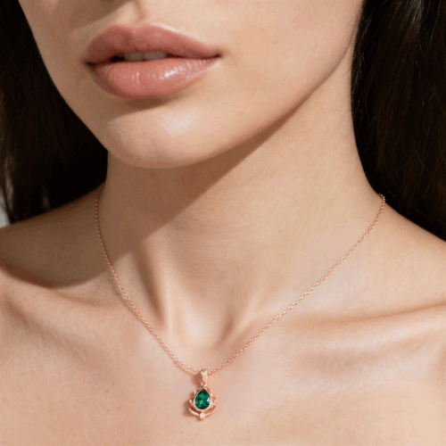 Lab Grown Emerald Necklace Pear Cut Emerald Bezel Pendant Necklace​