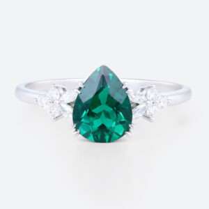White Gold Rings 10k Pear Shaped Lab Emerald Rings Gold Band