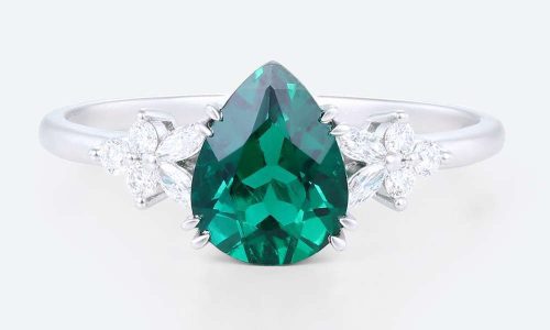 White Gold Rings 10k Pear Shaped Lab Emerald Rings Gold Band