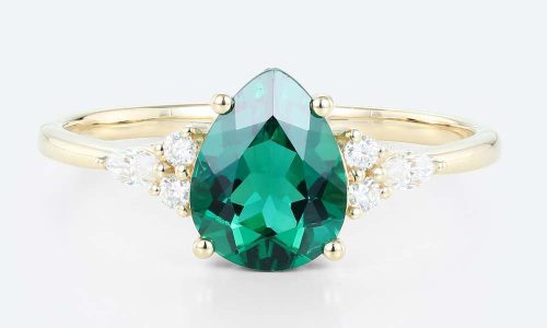Gold Pear Engagement Rings Emerald Lab Grown Gold Yellow Ring