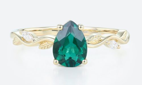Pear Shaped Emerald Ring Yellow Gold Emerald Engagement Rings