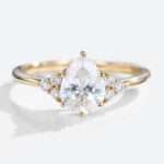 Moissanite Pear Engagement Ring Classic yellow gold Cluster Moissanite Ring