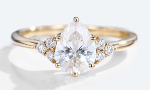 Moissanite Pear Engagement Ring Classic Cluster Moissanite Ring