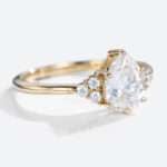 Moissanite Pear Engagement Ring Classic yellow gold Cluster Moissanite Ring