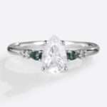 Moissanite Pear Engagement Rings Moss Agate Art Deco Rings Vintage