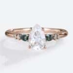 Moissanite Pear Engagement Rings Moss Agate Art Deco Rings Vintage rose gold ring