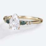 Moissanite Pear Engagement Rings Moss Agate Art Deco Rings Vintage