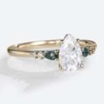 Moissanite Pear Engagement Rings Moss Agate Art Deco Rings Vintage