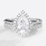 Pear Halo Moissanite Ring white Gold Vintage Moissanite Bridal Ring Sets