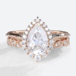 Pear Halo Moissanite Ring Rose Gold Vintage Moissanite Bridal Ring Sets