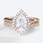 Pear Halo Moissanite Ring Rose Gold Vintage Moissanite Bridal Ring Sets