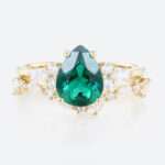 Pear Shaped Gold Womens Wedding Ring Sets Lab Emerald Promise Ring