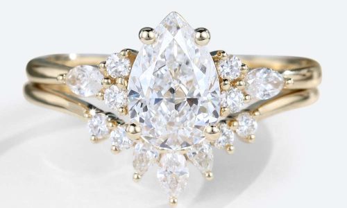 2ct Moissanite Ring Unique Pear Cut Engagement Gold Rings Sets
