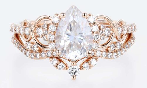 1ct Moissanite Ring Pear Shaped Promise Ring rose Gold Wedding Rings Sets