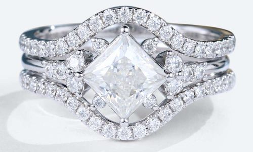 Princess Cut Wedding Rings 2 Carat Vintage White Gold Ring Set
