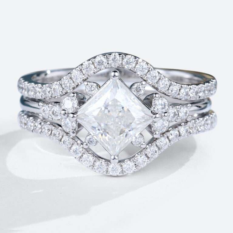 Princess Cut Wedding Rings 2 Carat Moissanite Vintage Ring Set ...