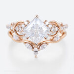 2 Ct Princess Cut Ring Set Moissanite Rose Gold Engagement Ring