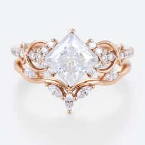 2 Ct Princess Cut Ring Set Moissanite Rose Gold Engagement Ring