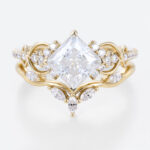 2 Ct Princess Cut Ring Set Moissanite Yellow Gold Engagement Ring