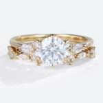 Vintage Moissanite Rings 1ct Classic Round Engagement Ring Set in yellow gold