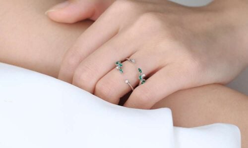 Round & Marquise Cut Lab Emerald Wedding Ring Leaf Enhancer Band